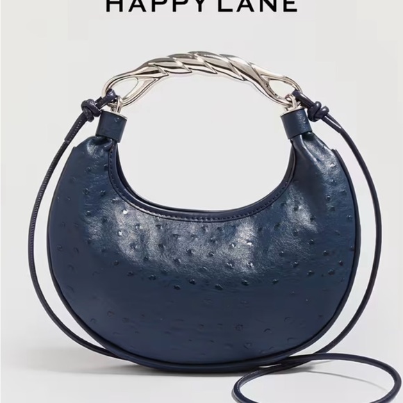 NIP Royal Blue Hobo Bag Chunky Chain Handle Ostrich Embossed Happy Lane - Picture 9 of 11